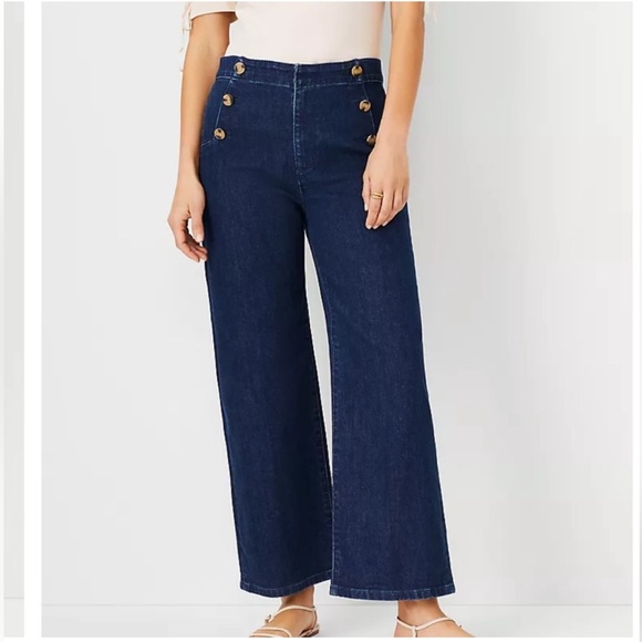 Ann Taylor Denim - Wide Leg High Rise Jeans Womens Size 12 Coastal Sailor Nautical Ankle